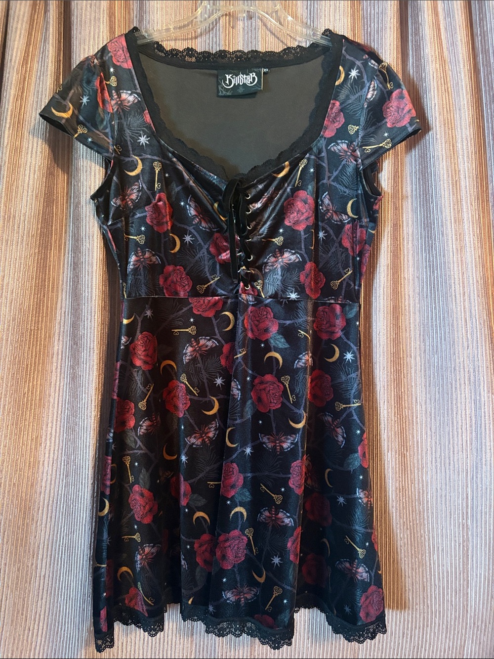 Killstar Morgaine Dress in black velvet Whimsigoth pattern